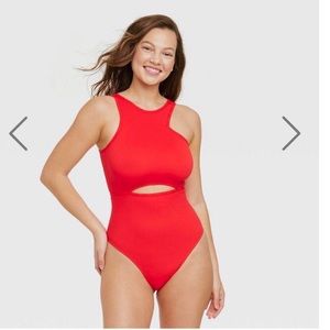 Colsie Red Sleeveless Cut-out V-neck Bodysuit